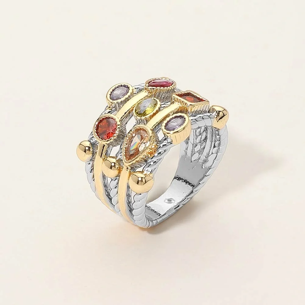 Two Tone Multi CZ Statement Ring - Picture 3 of 4